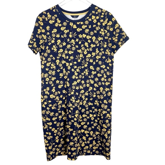 JOULES Navy with Yellow/Gold Floral Short Sleeve Crewneck T-Shirt Dress Size 6 - Picture 1 of 7